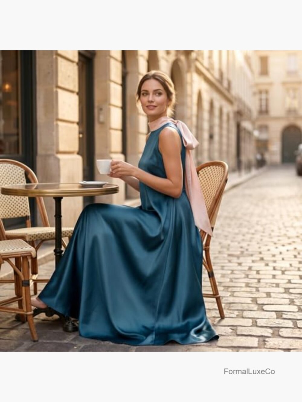Sleeveless Mock Neck A-Line Flowy Maxi Dress with Ruffle Hem - Picture 2 of 7